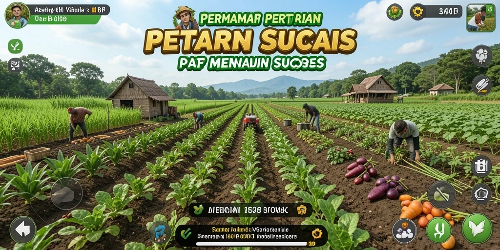 Tampilan gameplay AFAF menampilkan ladang subur dan aktivitas bertani yang menyenangkan.