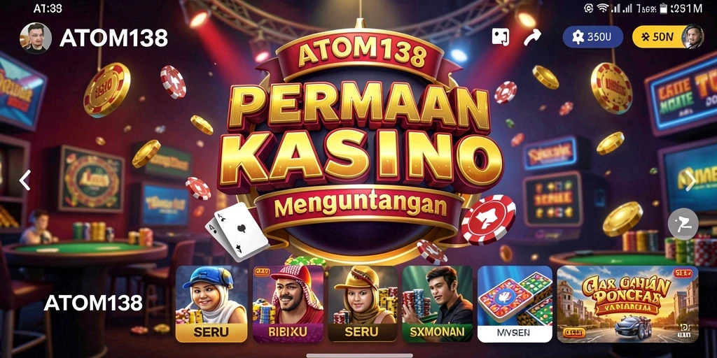 Tampilan gameplay kasino yang mendebarkan dan interaktif di ATOM138.