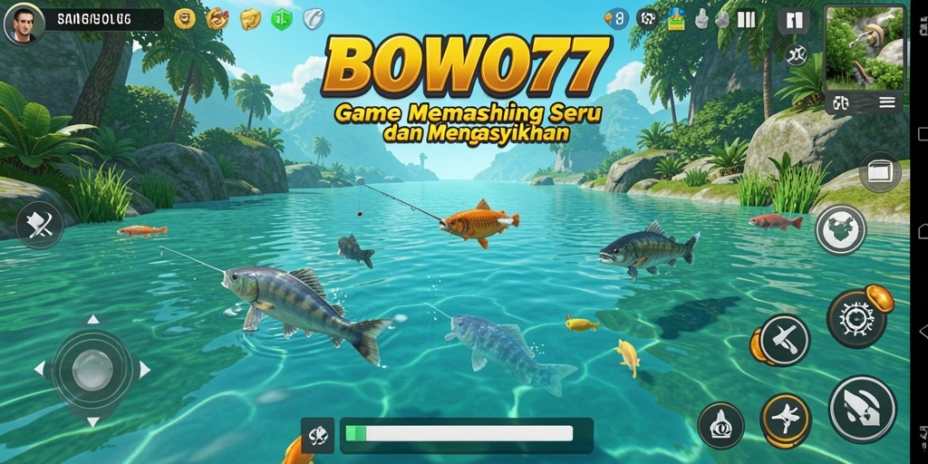 Screenshot permainan BOWO77 menampilkan aksi memancing yang seru.