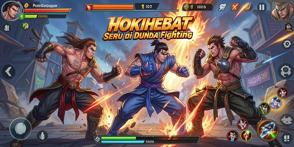 Tampilan seru dalam gameplay HOKIHEBAT yang penuh aksi Fighting.