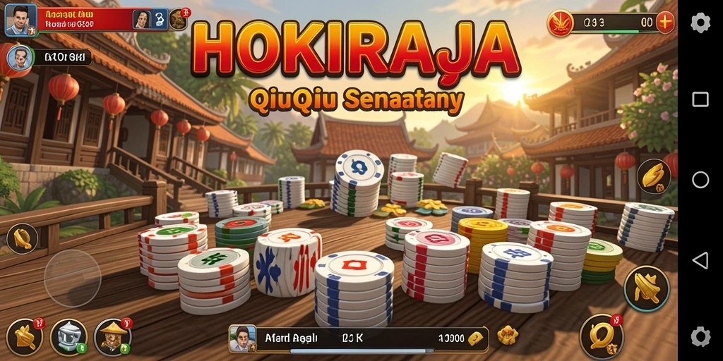 Tampilan gameplay seru HOKIRAJA dengan sesi QiuQiu yang menantang.