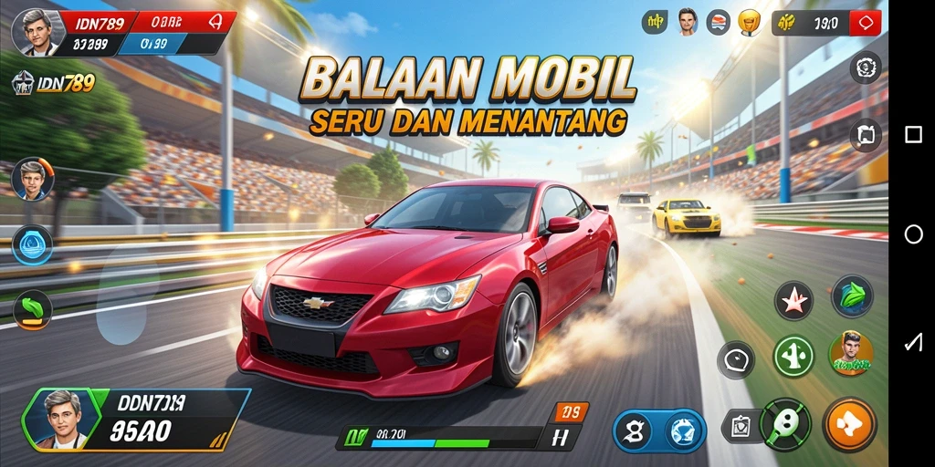 Screenshot gameplay IDN789 menampilkan balapan mobil yang seru dan kompetitif.