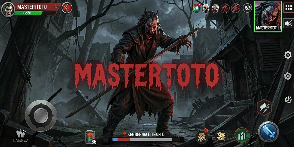 Screenshot gameplay MASTERTOTO menampilkan suasana yang menegangkan dan menyeramkan.