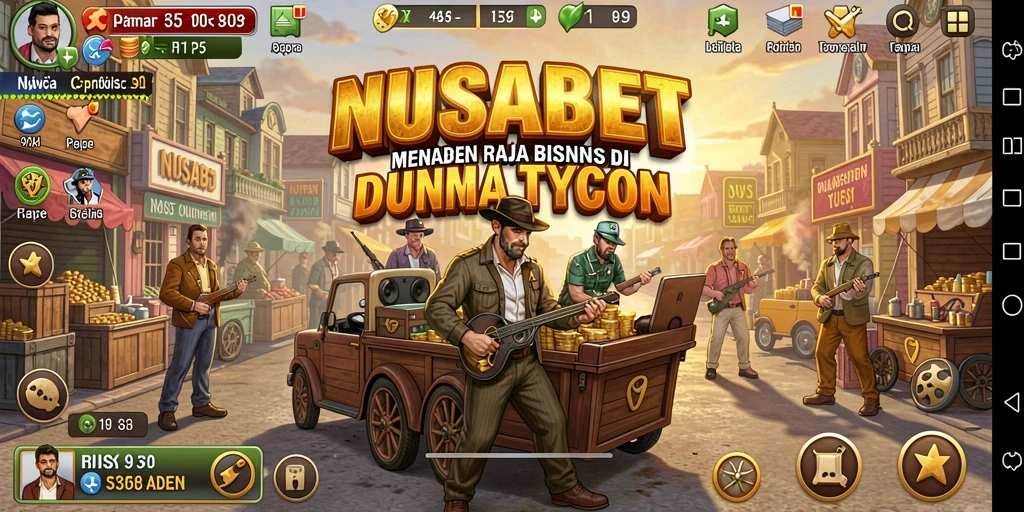 Screenshot gameplay NUSABET menampilkan suasana bisnis yang dinamis.
