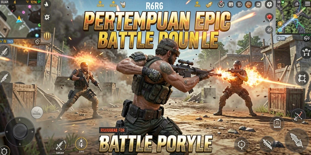 Screenshot gameplay seru R6R6 dalam pertempuran Battle Royale.