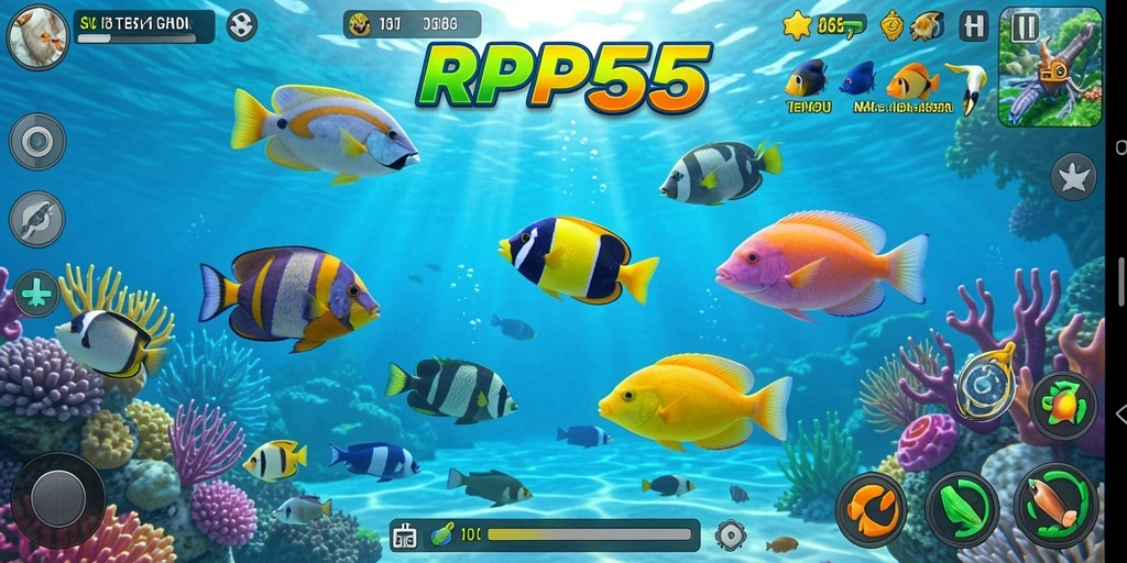 Screenshot RP55 menampilkan gameplay Tembak Ikan yang seru dan interaktif.