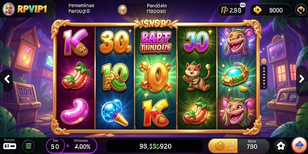 Tampilan menarik RPVIP1 saat memutar gulungan Slot di layar.
