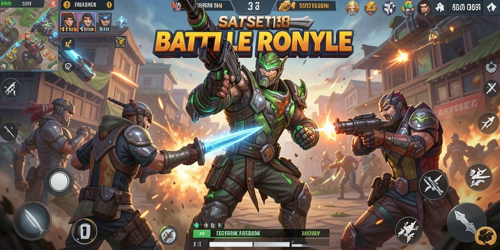 Screenshot utama SATSET138 menunjukkan aksi intens Battle Royale yang memikat.
