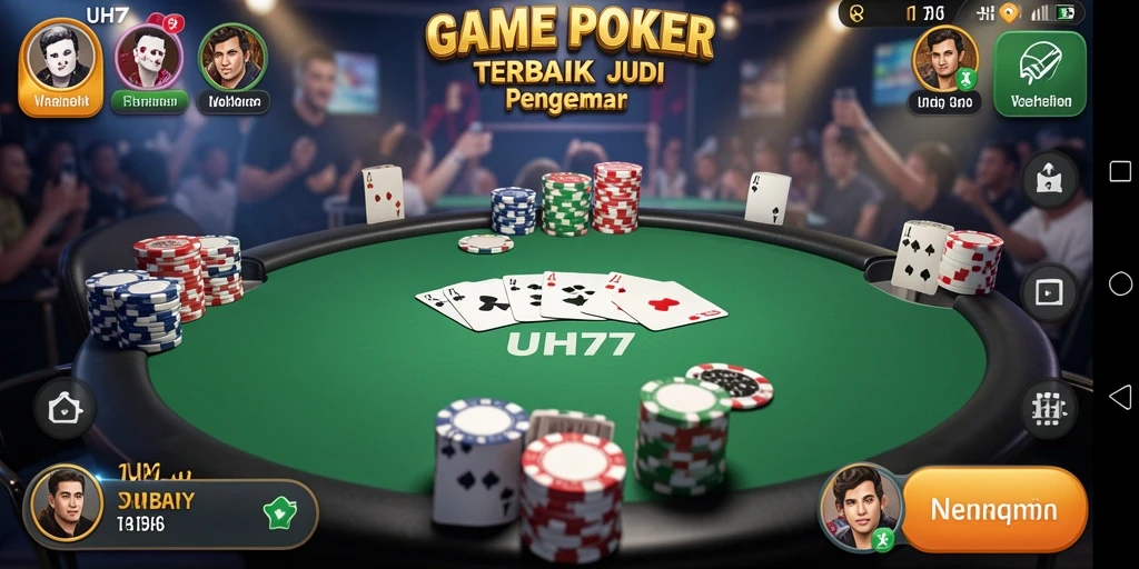Screenshot UH77 menampilkan aksi seru permainan Poker.